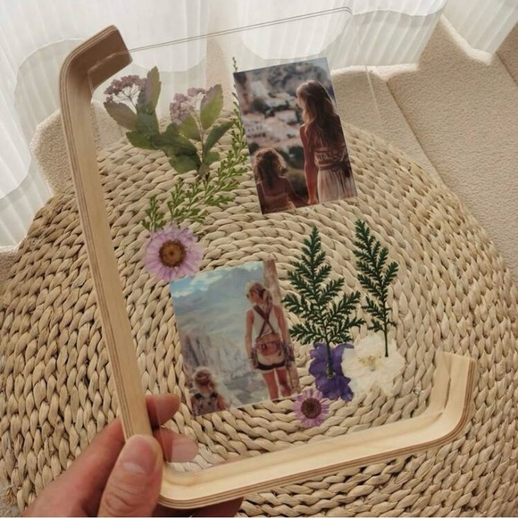 One Modern Curved Natural Wood Frame with Asymmetrical Design and Acrylic - Picture 4 of 11